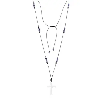 Κολιέ Unisex Senza Hematite &amp; Sodalite Stones with Steel Cross