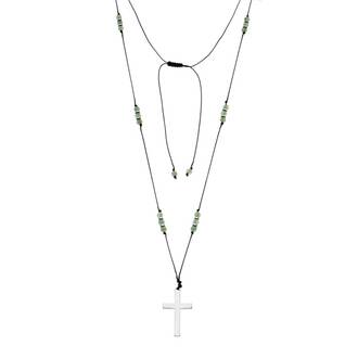 Κολιέ Unisex Senza Hematite &amp; Aventurine Stones with Steel Cross
