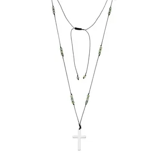 Κολιέ Unisex Senza Hematite &amp; Aventurine Stones with Steel Cross