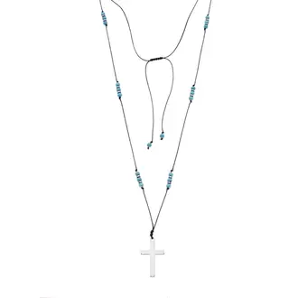 Κολιέ Unisex Senza Hematite &amp; Turquoise Stones with Steel Cross