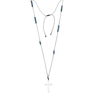 Κολιέ-Ροζάριο Unisex Senza Hematite Stones with Steel Cross
