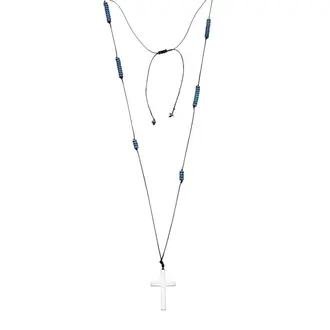 Κολιέ-Ροζάριο Unisex Senza Hematite Stones with Steel Cross