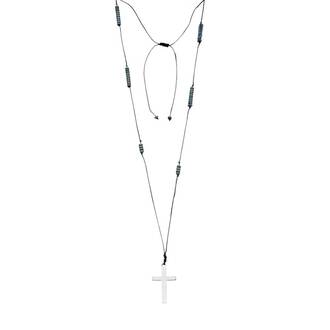 Κολιέ-Ροζάριο Unisex Senza Hematite Stones with Steel Cross