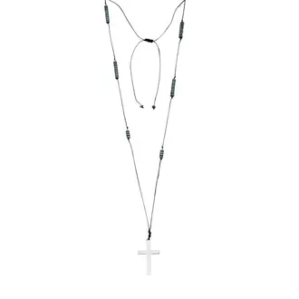 Κολιέ-Ροζάριο Unisex Senza Hematite Stones with Steel Cross
