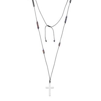 Κολιέ-Ροζάριο Unisex Senza Hematite Stones with Steel Cross