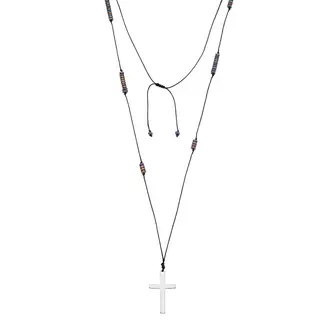 Κολιέ-Ροζάριο Unisex Senza Hematite Stones with Steel Cross