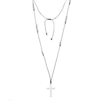 Κολιέ-Ροζάριο Unisex Senza Hematite Stones with Steel Cross
