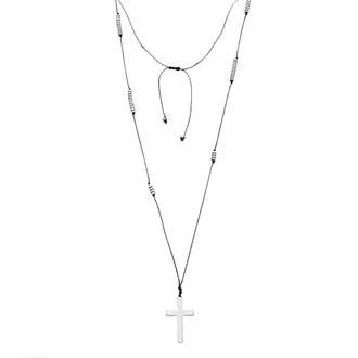 Κολιέ-Ροζάριο Unisex Senza Hematite Stones with Steel Cross
