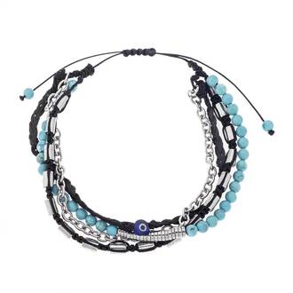Βραχιόλι Unisex Senza Hematite&amp; Turquoise  Stones with Steel