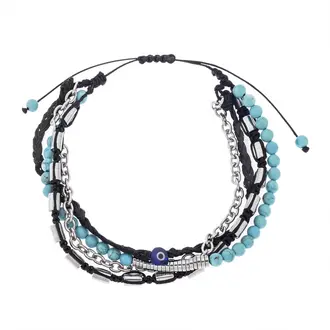 Βραχιόλι Unisex Senza Hematite&amp; Turquoise  Stones with Steel