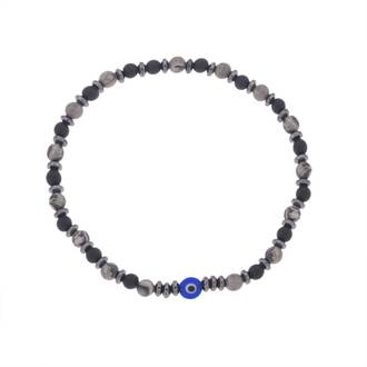 Βραχιόλι Unisex Senza Sandblasted Onyx &amp; Picasso Jasper Stones with Hematite