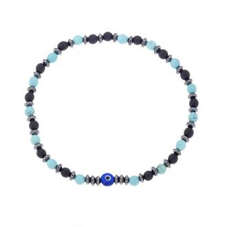 Βραχιόλι Unisex Senza Sandblasted Onyx &amp; Turquoise Stones with Hematite