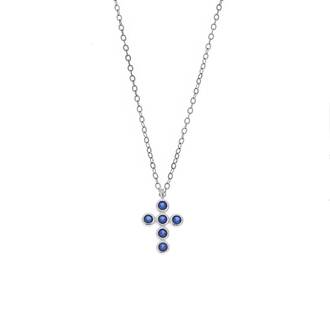Μενταγιόν Senza Silver 925, σταυρουδάκι με μπλε ζιργκόν
