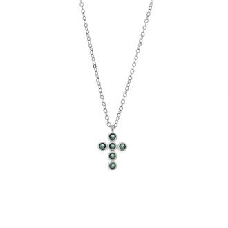 Μενταγιόν Senza Silver 925, σταυρουδάκι με πράσινα ζιργκόν