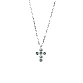 Μενταγιόν Senza Silver 925, σταυρουδάκι με πράσινα ζιργκόν
