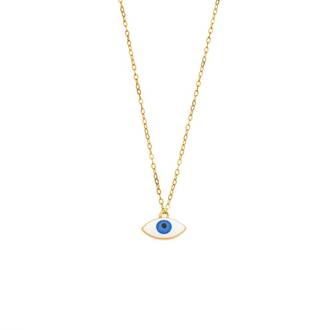 Κολιέ Senza Silver 925 Gold Plated, Ματάκι με λευκό σμάλτο