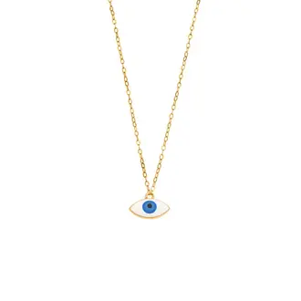 Κολιέ Senza Silver 925 Gold Plated, Ματάκι με λευκό σμάλτο