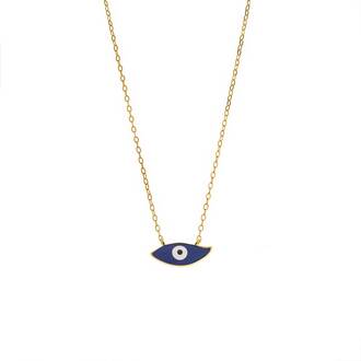 Κολιέ Senza Silver 925 Gold Plated, Ματάκι μπλε με σμάλτο