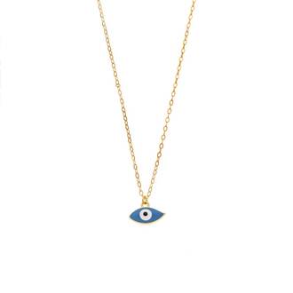 Κολιέ Senza Silver 925 Gold Plated, Ματάκι γαλάζιο με σμάλτο