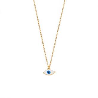 Κολιέ Senza Silver 925 Gold Plated, Ματάκι λευκό &amp; γαλάζιο με σμάλτο