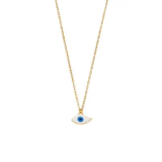 Κολιέ Senza Silver 925 Gold Plated, Ματάκι λευκό &amp; γαλάζιο με σμάλτο
