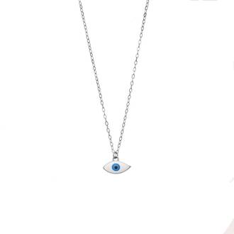 Κολιέ Senza Silver 925, Ματάκι λευκό &amp; γαλάζιο με σμάλτο