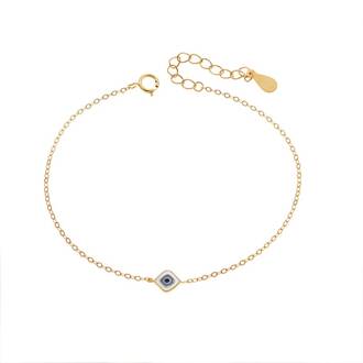 Βραχιόλι Senza Silver 925 Gold Plated, Ματάκι με λευκό και γαλάζιο σμάλτο