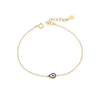 Βραχιόλι Senza Silver 925 Gold Plated, Ματάκι σε σχήμα σταγόνας με μπλε σμάλτο