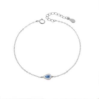 Βραχιόλι Senza Silver 925, Ματάκι σε σχήμα σταγόνας με λευκό &amp; γαλάζιο σμάλτο