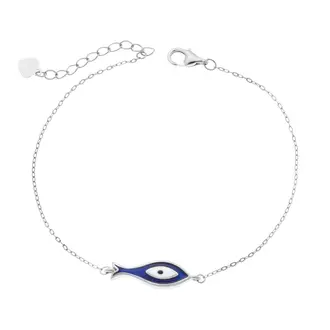Βραχιόλι Senza Silver 925, Ματάκι σχήμα ψαράκι με σμάλτο