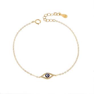 Βραχιόλι Senza Silver 925 Gold Plated, Ματάκι μπλε με ζιργκόν