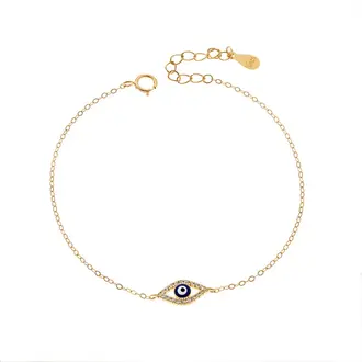 Βραχιόλι Senza Silver 925 Gold Plated, Ματάκι μπλε με ζιργκόν
