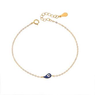 Βραχιόλι Senza Silver 925 Gold Plated, ματάκι με μπλε σμάλτο