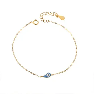 Βραχιόλι Senza Silver 925 Gold Plated, ματάκι με γαλάζιο σμάλτο