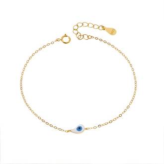 Βραχιόλι Senza Silver 925 Gold Plated, ματάκι με λευκό &amp; γαλάζιο σμάλτο