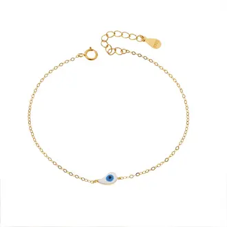 Βραχιόλι Senza Silver 925 Gold Plated, ματάκι με λευκό &amp; γαλάζιο σμάλτο
