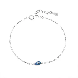 Βραχιόλι Senza Silver 925, ματάκι με γαλάζιο σμάλτο