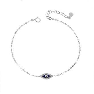Βραχιόλι Senza Silver 925, μπλε ματάκι με σμάλτο και λευκά ζιργκόν