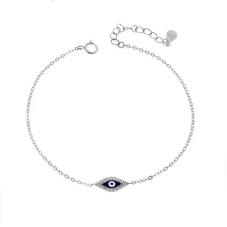 Βραχιόλι Senza Silver 925, μπλε ματάκι με σμάλτο και λευκά ζιργκόν