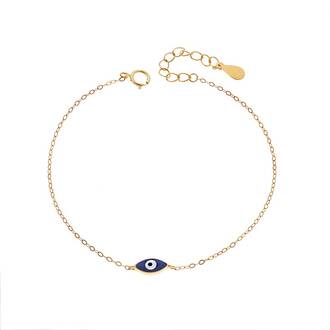 Βραχιόλι Senza Silver 925, επιχρυσωμένο μπλε ματάκι με σμάλτο