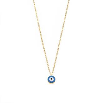 Κολιέ Senza Silver 925 Gold Plated, Ματάκι γαλάζιο με σμάλτο