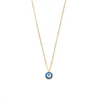 Κολιέ Senza Silver 925 Gold Plated, Ματάκι γαλάζιο με σμάλτο