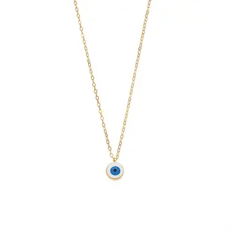 Κολιέ Senza Silver 925 Gold Plated, Ματάκι λευκό με σμάλτο