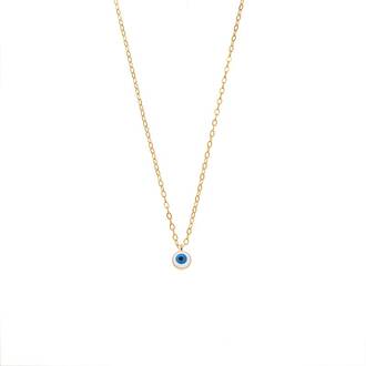 Κολιέ Senza Silver 925 Gold Plated, Ματάκι λευκό με σμάλτο
