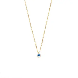 Κολιέ Senza Silver 925 Gold Plated, Ματάκι λευκό με σμάλτο