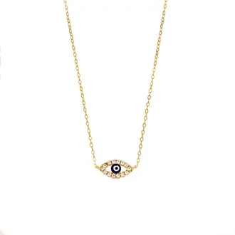 Κολιέ Senza Silver 925 Gold Plated, Ματάκι μπλε με σμάλτο και λευκά ζιργκόν
