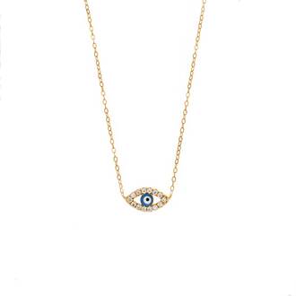 Κολιέ Senza Silver 925 Gold Plated, Ματάκι γαλάζιο με σμάλτο και λευκά ζιργκόν