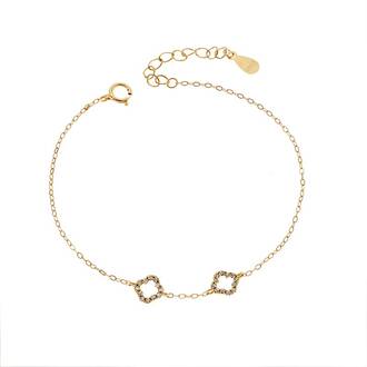 Βραχιόλι Senza Silver 925 Gold Plated, Διπλό σταυρουδάκι με ζιργκόν