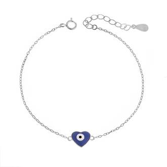 Βραχιόλι Senza Silver 925, καρδιά με μάτι μπλε