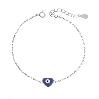 Βραχιόλι Senza Silver 925, καρδιά με μάτι μπλε